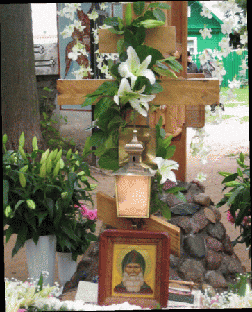 Благодатная могилка незабвенного Батюшки Николая с лампадой,  из которой помазуются «Иерусалимским маслицем»
